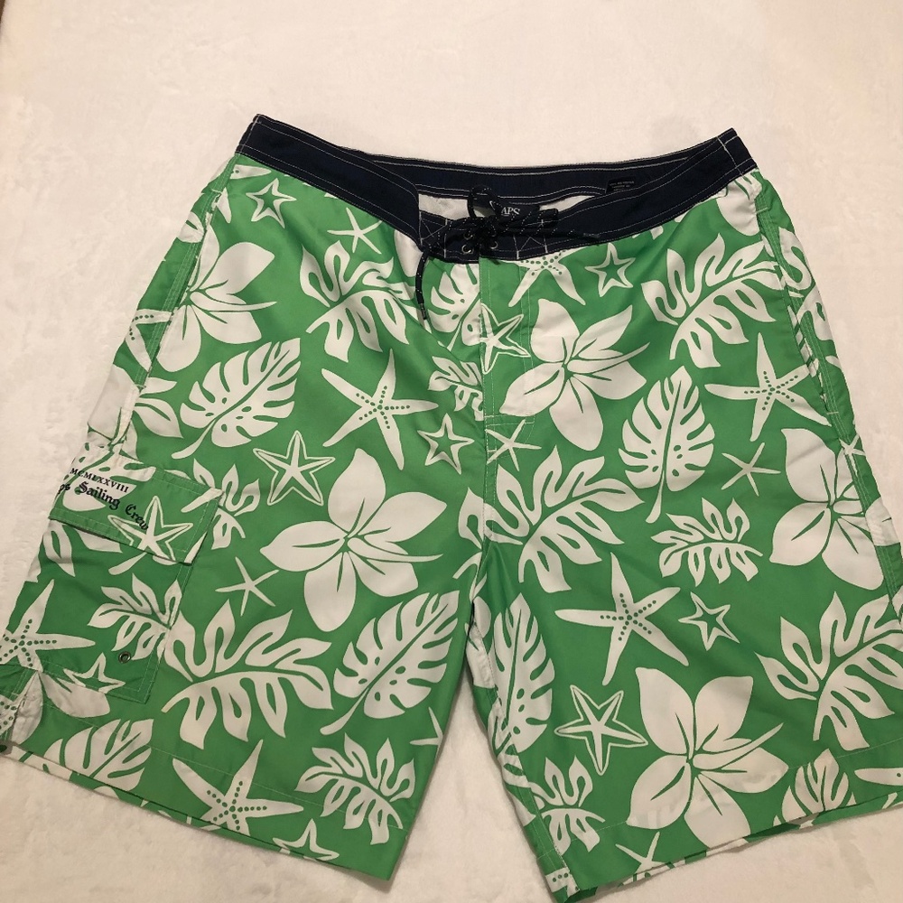 1023/ CHAPS Mens Hawaiian Print Swim Trunks, Sz XL Ex. Cond.